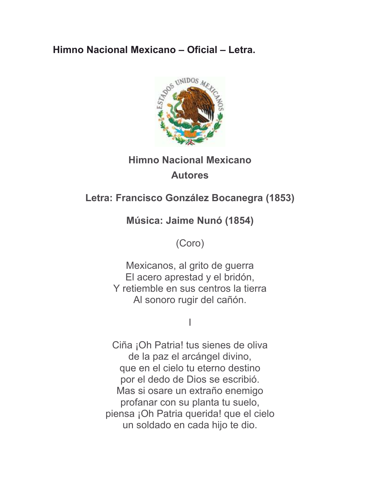 Himno Nacional Mexicano Letra Letra Completa Del Himno Nacional My The Best Porn Website